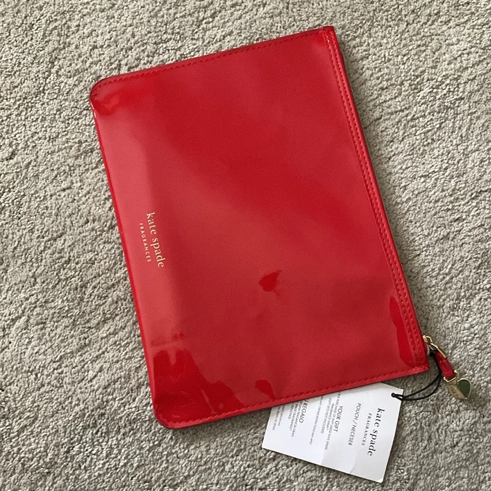 Kate Spade Fragrances Cherie Pouch red patent travel Bag‎ cosmetic Case ONLY New
